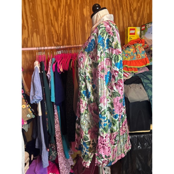 Victorias Secret VTG Gold Label Floral Metallic Stripe Sleep Shirt Top Sz L - Picture 5 of 9